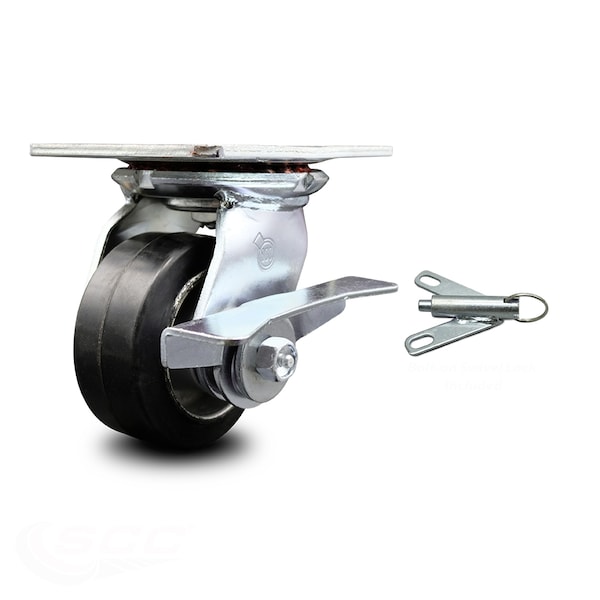 4 Inch Rubber on Aluminum Caster with Ball Bearing and Brake/Swivel Lock SCC